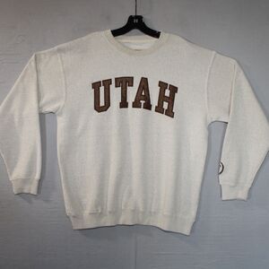 UTAH New York Popular Sweatshirt Mens Large Beige Fleece Textured College
